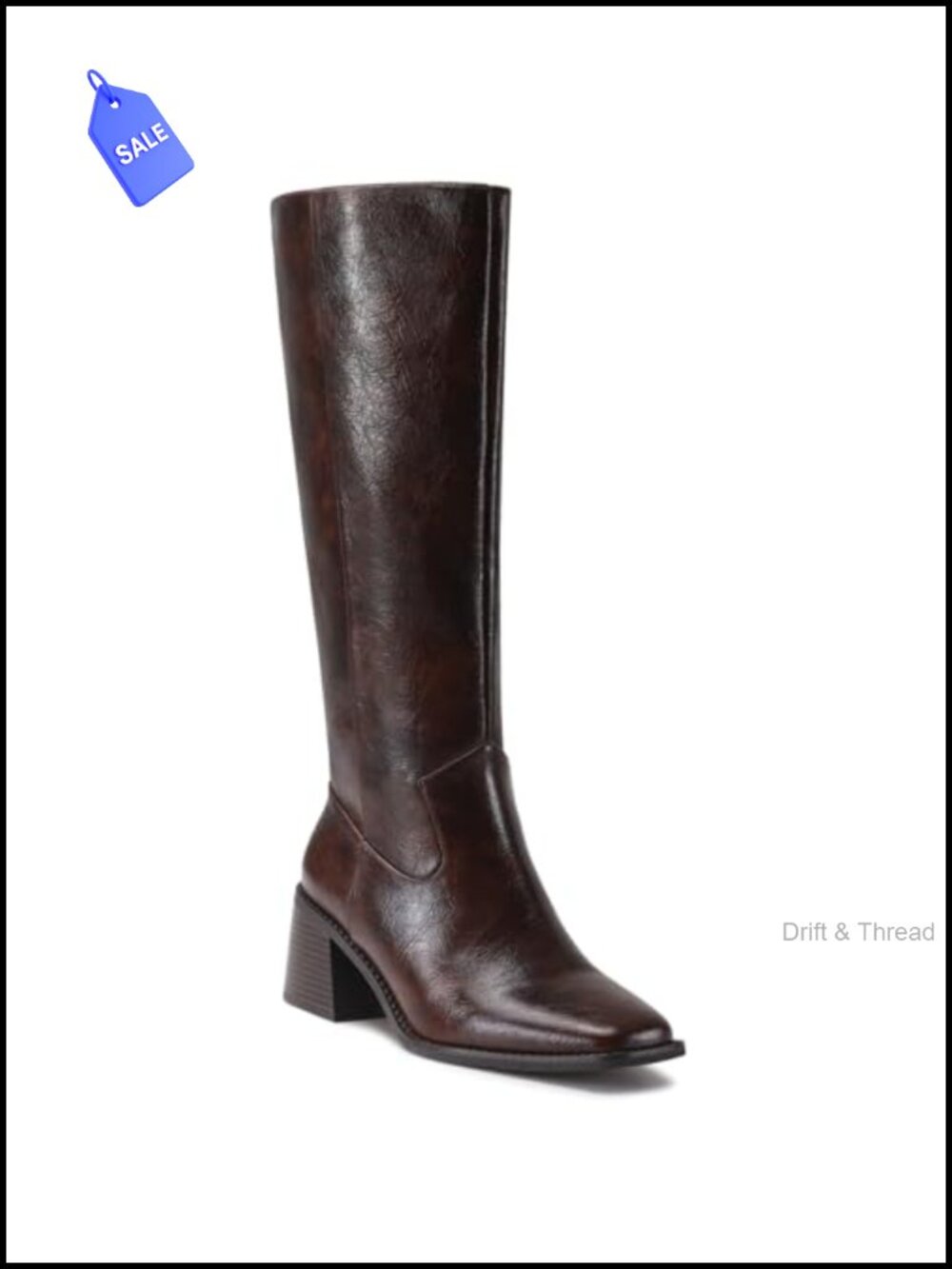 Square Toe Knee High Boots Chunky Block Heel Pull On Tall Boots for Women